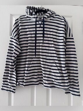 T by Alexander Wang Black White Oversized Hoodie Sweater Stripped L Large